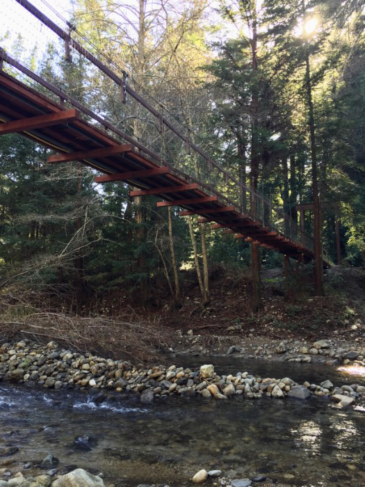 The 150-foot suspension footbridge over the Big Sur River used to access The Bridge House.